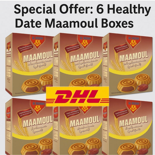 Special Offer: 6 Healthy Date Maamoul Boxes  خاص: ٦ عبوات معمول تمر صحي