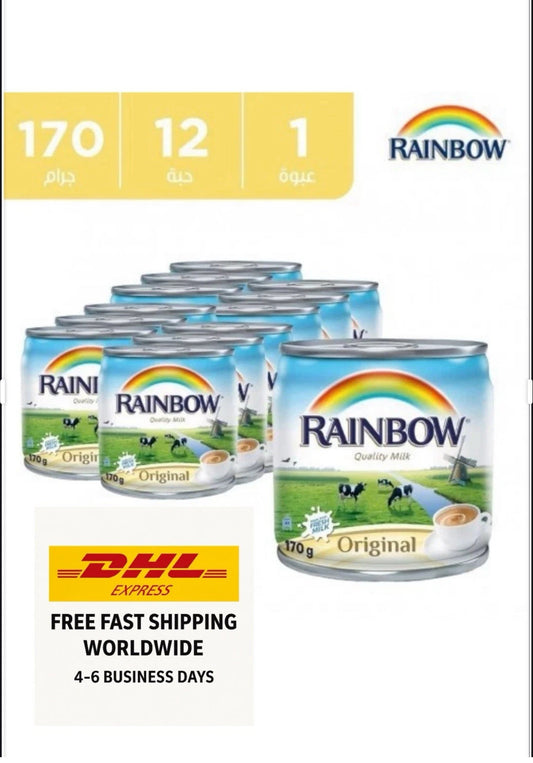 12 X Rainbow Original Evaporated Milk 170gحليب مبخر بالطعم الاصلي من ابو قوس