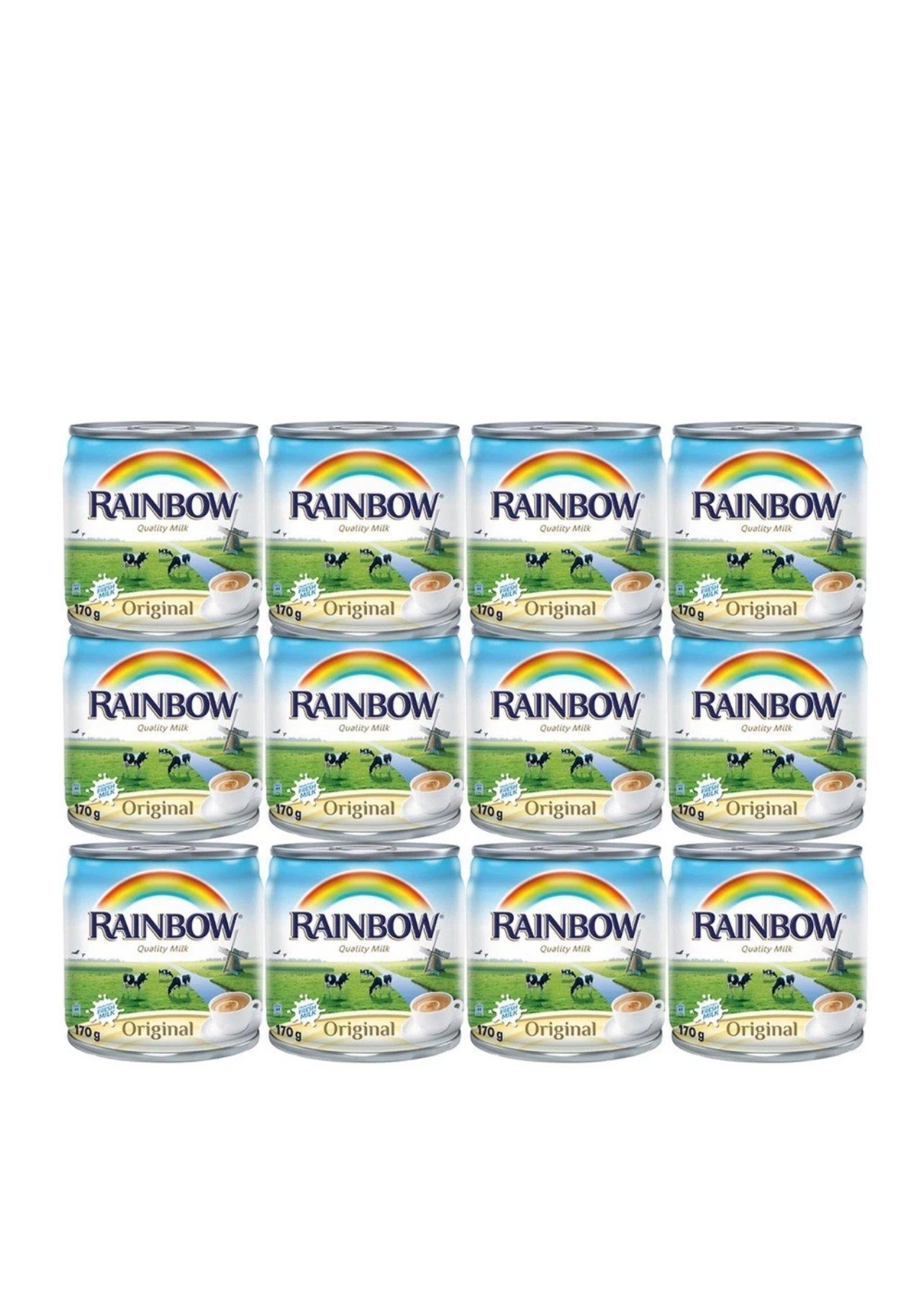 12 X Rainbow Original Evaporated Milk 170gحليب مبخر بالطعم الاصلي من ابو قوس